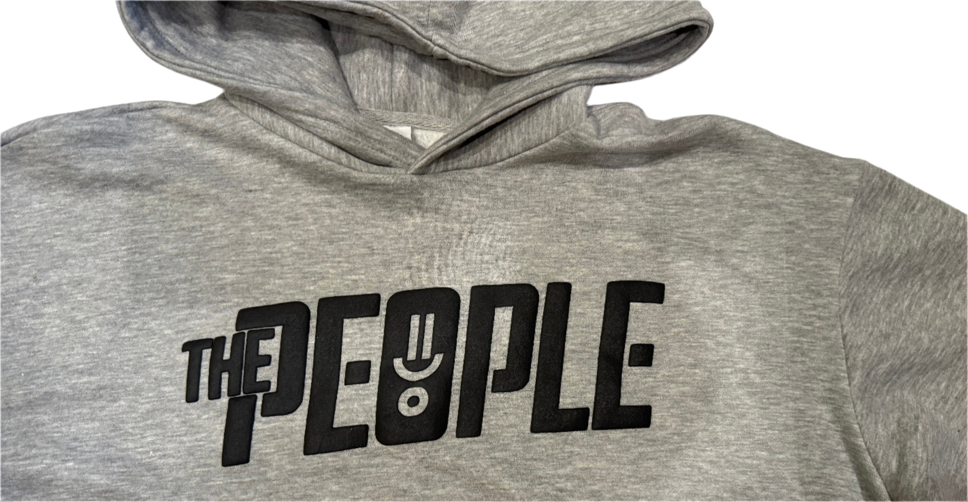 Gray sweatshirt with 'the PEOPLE' text on a white background